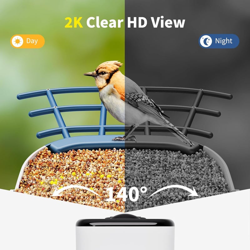 SEHMUA Bird Feeder with Camera, Solar Powered, AI Identify 10,000+ Species, Smart Bird Feeder with Live View, Ideal Present, 2.4GHz WiFi, Blue - Image 3